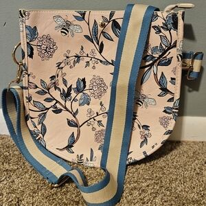 Elegant Floral Crossbody Bag with Blue Strap